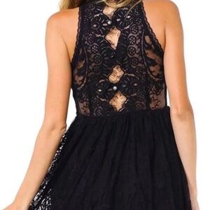 Free People Verushka Black Lace High Neck Sleeveless Dress